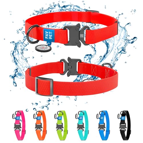 FAVPET Wasserdicht Biothane Halsband Hund Verstellbar, Bunte Hundehalsbänder mit Cobra Schnalle und QR Code Anhänger, Halsband Hund Grosse Hunde, Halsband Hund Klein, Welpen Halsbänder (Rot, L) von FAVPET