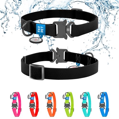 FAVPET Wasserdicht Biothane Halsband Hund Verstellbar, Bunte Hundehalsbänder mit Cobra Schnalle und QR Code Anhänger, Halsband Hund Grosse Hunde, Halsband Hund Klein, Welpen Halsbänder (Schwarz, XS) von FAVPET