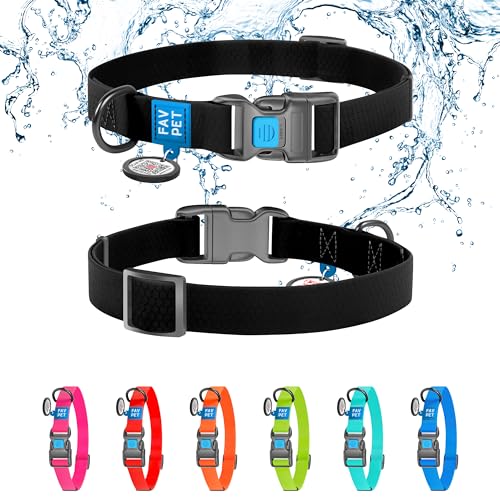 FAVPET Wasserdicht Biothane Halsband Hund Verstellbar, Bunte Hundehalsband mit Klickverschluss und QR Code Anhänger, Halsband Hund Grosse Hunde, Halsband Hund Klein, Welpen Halsbänder (Schwarz, S) von FAVPET