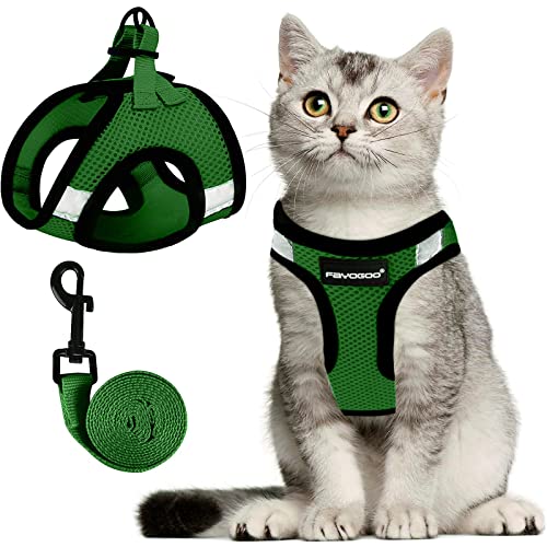 Katzengeschirr, Katzenleine und Geschirr-Set zum Spazierengehen, ausbruchsicher, Geschirr für kleine Katzen/kleine Hunde, Geschirr für Katzen S-XXL (Neongrün, Größe L) von FAYOGOO