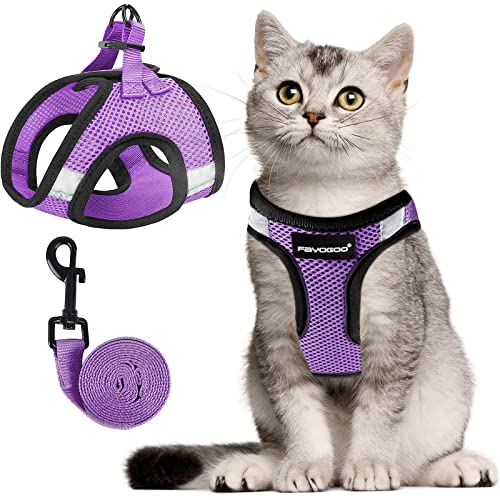 Katzengeschirr, Katzenleine und Geschirr-Set zum Spazierengehen, ausbruchsicher, Geschirr für kleine Katzen/kleine Hunde, Geschirr für Katzen S-XXL (modernes Violett, X-Large) von FAYOGOO