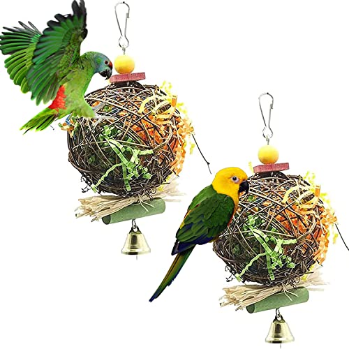 FBDSUFH 2 Stück Vogel Kauspielzeug, Futtersuche Shredder Spielzeug, Natürliche Rattan Ball Papagei, Papageien Zerkleinerungsspielzeug, für Papageien, Wellensittiche, Nymphensittiche, Finken, Kakadu von FBDSUFH