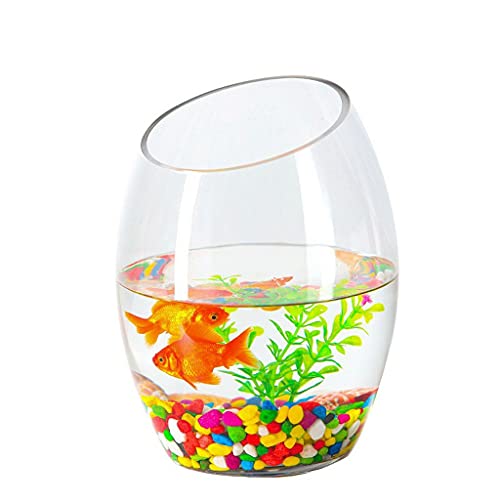 Aquarium aus Glas, rund, Goldfischbecken, verdicktes Hydrokultur-Schildkrötenbecrötenbecken, Desktop, schräger Mund, transparentes kleines Goldfischbecken für die Desktop-Anzeige (7,48 Zoll) von FBHappiness