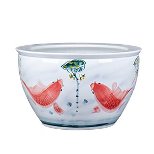 Fish Tabk Handbemaltes Keramik-Aquarium, Wassertank, Balkon, Seerose, Lotustank, Seerose, Lotustank, Gartendekoration für den Außenbereich, Aquarium, Innenhof, Cooles Aquarium (Größe: 41 cm) von FBHappiness