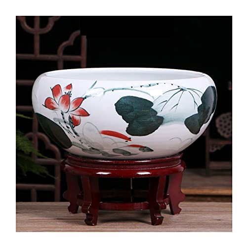 Fish Tabk Keramik-Aquarium, kleines Schildkröten-Aquarium für den Schreibtisch, sch-Aquarium, Lotus-Aquarium, Aquarium, fließendes Wasser, Ornamente, Cooles Aquarium (Farbe: B, Größe: 32 cm) von FBHappiness