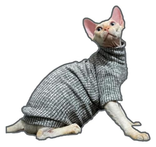 Katzenkleidung, Kleidung für haarlose Katzen, Herbst und Winter, hochelastischezenpullover mit hohem Kragen und andere unsichtbare Katzenkleidung (Farbe: Grau mit hoher Krawatte, Größe: XS) von FBHappiness