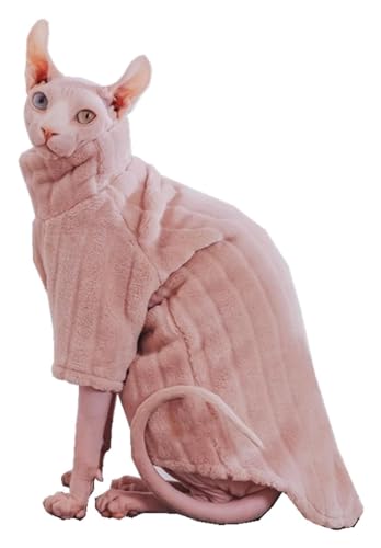 Katzenkleidung, Kleidung für haarlose Katzen, Katzenkleidung aus weichem Koralledicker, Warmer Wintermantel für haarlose Katzen und kleine Hunde, Kleidung mit Ärmeln (Farbe: Rosa, Größe: XL) von FBHappiness