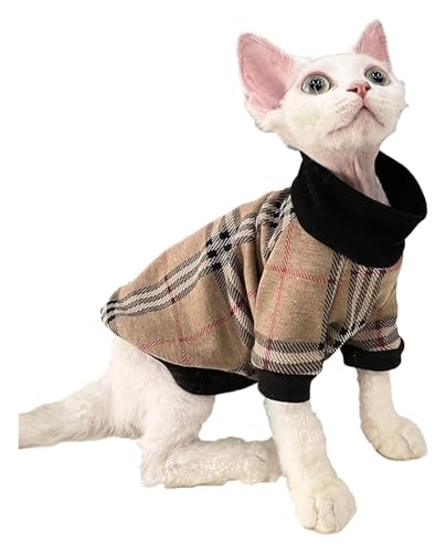 Katzenkleidung, Kleidung für haarlose Katzen, Kleidung für haarlose Katzen, Vintdischer Rollkragenpullover, Hemd, Herbst/Winter, dickes Baumwollhemd, Haustierkleidung für Katzen (Größe: XXL) von FBHappiness