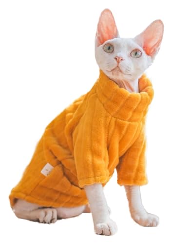 Katzenkleidung Kleidung für haarlose Katzen, Katzenkleidung aus weichem Korallendicker, Warmer Wintermantel für haarlose Katzen und kleine Hunde, Kleidung mit Ärmeln (Farbe: Orange, Größe: L von FBHappiness