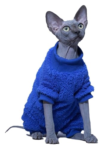 Katzenkleidung Kleidung für haarlose Katzen Kleidung für den Winter, dick, warm,ma für Katzen, Kapuzenpullover mit Vier Beinen, Overall-Outfit, Haustierkleidung, Kätzchen-Pullover (Farbe: Bl von FBHappiness