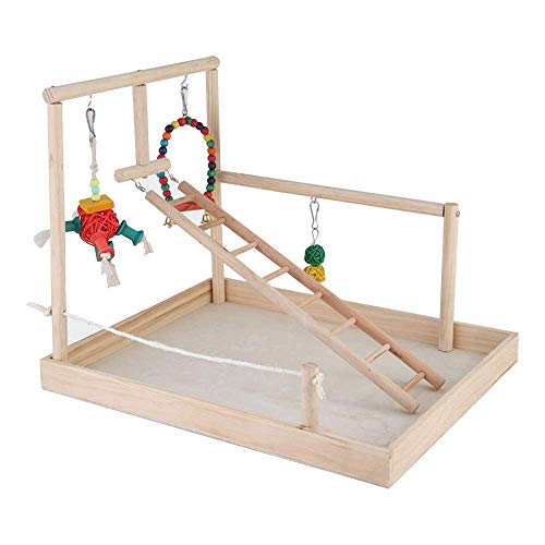 FBWSM Vogel-Spielplatz aus Holz, Sitzstange, Leiter, Vögel, Schaukelspielzeug, Holztischspielzeug, Übungsspiel für Nymphensittiche, Papageien, Vögel von FBWSM