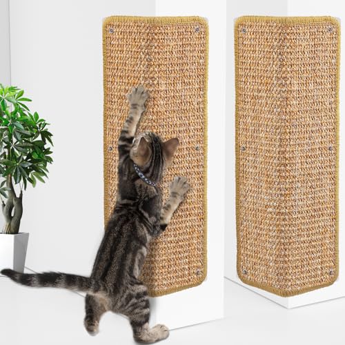 FCHERP 2er-Kratzmatte Katze aus Sisal,60x30cm Heftklammer Kratzbretter an Ecker, Kratzteppich, katzenkratzbretter,kratzmöbel schutzung,Kratzschutz an Wand/Sofa/Bett von FCHERP