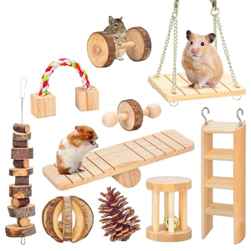 10 Stück Hamster Kauspielzeug, Natürliches Kaninchen Meerschweinchen Holz Übung Glockenrolle, Molarspielzeug, Zahnpflege, Holzzubehör für Meerschweinchen, Chinchillas, Rennmäuse, Mäuse, Ratten, Maus von FCQLFYF