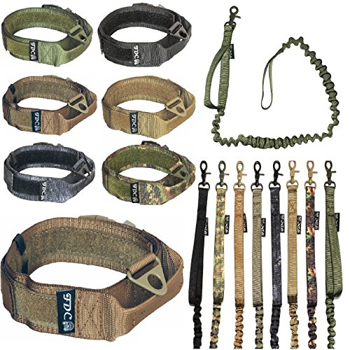 FDC Taktisches Halsband für Hunde, mit Leine und Bungee-Griff, strapazierfähig, für Training, Militär, Armee, MOLLE-Breite 3.8 cm, Haken und Schlaufe (M: Halsumfang 27.9 cm – 30.5 cm, Militärbraun) von FDC