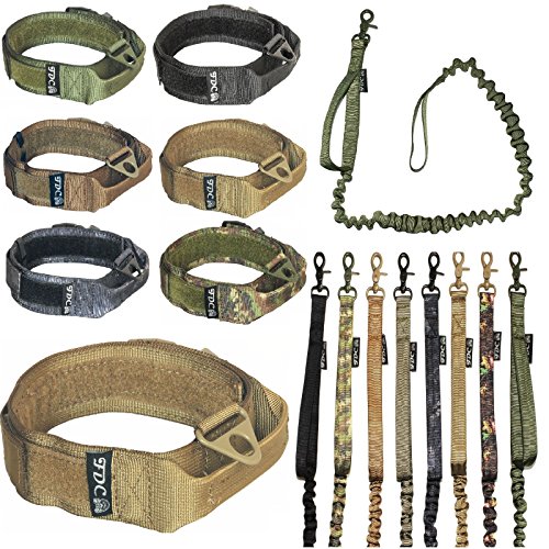 FDC Taktisches Halsband für Hunde, mit Leine und Bungee-Griff, strapazierfähig, für Training, Militär, Armee, MOLLE-Breite 3.8 cm, Haken & Schlaufe (XXL: Hals 45.7 cm – 50.8 cm, Coyote Desert Tan) von FDC