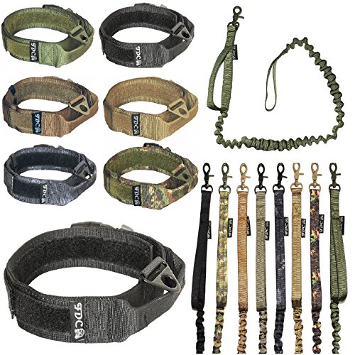 FDC Taktisches Halsband für Hunde, mit Leine und Bungee-Griff, strapazierfähig, für Training, Militär, Armee, MOLLE-Breite 3.8 cm, Haken und Schlaufe (XXL: Halsumfang 45.7 cm – 50.8 cm, schwarz) von FDC