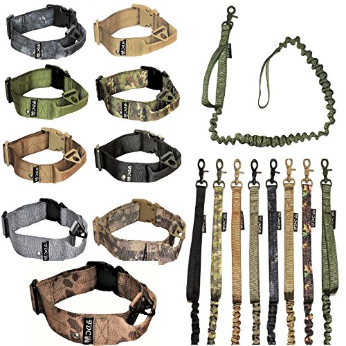 FDC Taktisches Halsband für Hunde, mit Leine und Bungee-Griff, strapazierfähig, für Training, Militär, Armee, MOLLE-Breite 3.8 cm, XXL (M: Halsumfang 30.5 cm – 35.6 cm, Militärgrün) von FDC