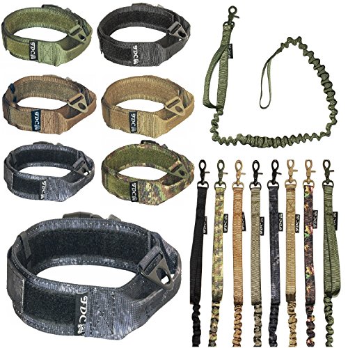 FDC Taktisches Halsband für Hunde, mit Leine und Gummigriff, strapazierfähig, für Training, Militär, Armee, MOLLE, Breite 3.8 cm, Haken und Schlaufe (XL: Halsumfang 35.6 cm – 45.7 cm, Kryptek Typhon) von FDC