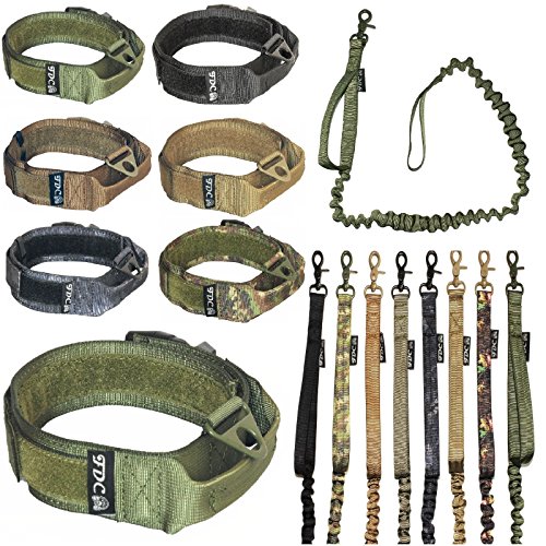 FDC Taktisches Halsband für Hunde, mit Leine und Gummigriff, strapazierfähig, für Training, Militär, Armee, MOLLE-Breite 3.8 cm, Haken und Schlaufe (M: Halsumfang 27.9 cm – 30.5 cm, Militärgrün) von FDC