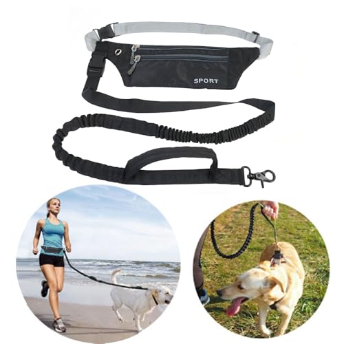 FDEETY Gürtel für Hunde freihändige Leine mit Gürteltasche Handfreie Hundeleine für Laufen mit Verstellbarem Hüftgurt Bungee Leine zum Joggen Schwarz von FDEETY