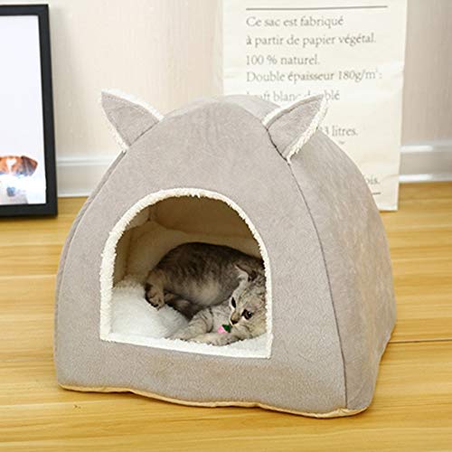 Abnehmbare waschbare Katzen Neststreu Welpen Zwinger Kaninchen Design Katzenhaus mit einem Loch Warme weiche Haustierbetten Zeltgrau, M (35x35x35cm) von FDHGF