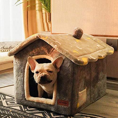 Abnehmbares Katzenbett Haus Zwinger Haustier Bett Katzen Teppich Haus Hundebett Sofa Warmes Hundehaus Kissen Haustier Produkt Katzenhaus-Grauer Mond, L. von FDHGF