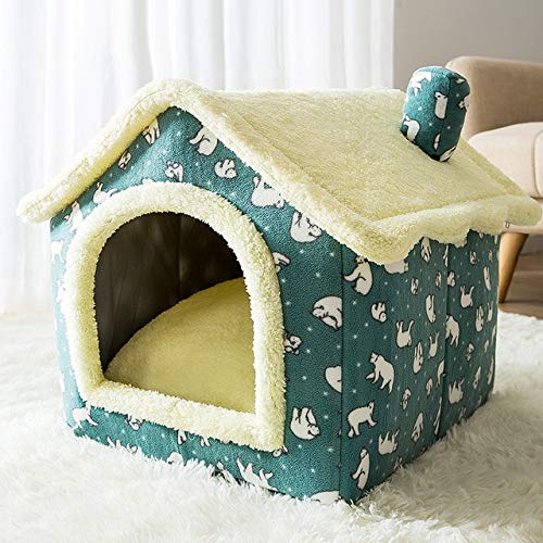 Abnehmbares Katzenbett Haus Zwingernest Nest Nest Katzenzelt Hundebett Warmes Hundehaus Kissen Schlafsofa Haustierprodukte Katzenhaus Haustier Bett-Grün, L. von FDHGF