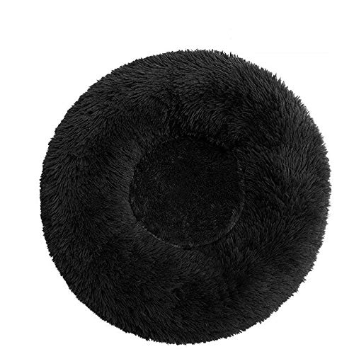 Flauschige Hundebetten für große Hunde Rundes Hauskissen Haustier Produktzubehör Superweicher Langer Plüsch Katzenmatte-Schwarz, M-60CM, China von FDHGF