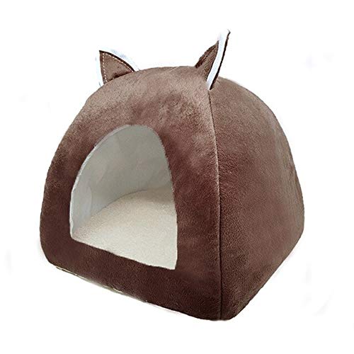 Katzenbett Haus Haustier Hund Kissen Turm Korb Zelt Faltbare Welpen Maskottchen Casa Plüsch Soft Kennel Mehrzweck-Braun, L 40cm 40cm 46cm von FDHGF