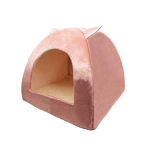 Katzenbett Haus Haustier Hund Kissen Turm Korb Zelt Faltbare Welpen Maskottchen Casa Plüsch Soft Kennel Mehrzweck-Dunkelrosa, L 40cm 40cm 46cm von FDHGF