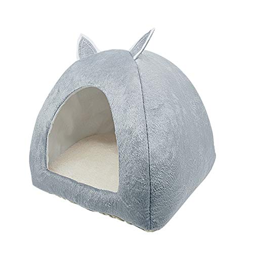 Katzenbett Haus Haustier Hund Kissen Turm Korb Zelt Faltbare Welpen Maskottchen Casa Plüsch Soft Kennel Mehrzweck-Grau, L 40cm 40cm 46cm von FDHGF