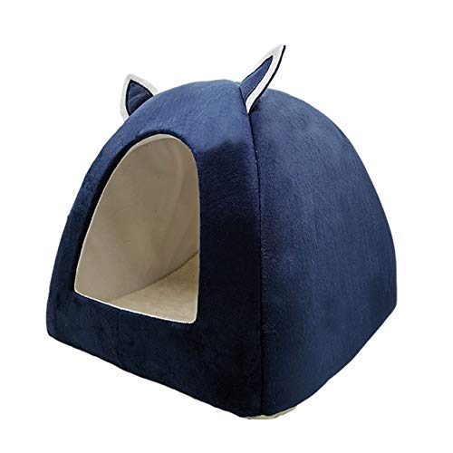 Katzenbett Haus Haustier Hund Kissen Turm Korb Zelt Faltbare Welpen Maskottchen Casa Plüsch Soft Kennel Mehrzweck-Marine, M 33cm 33cm 38cm von FDHGF