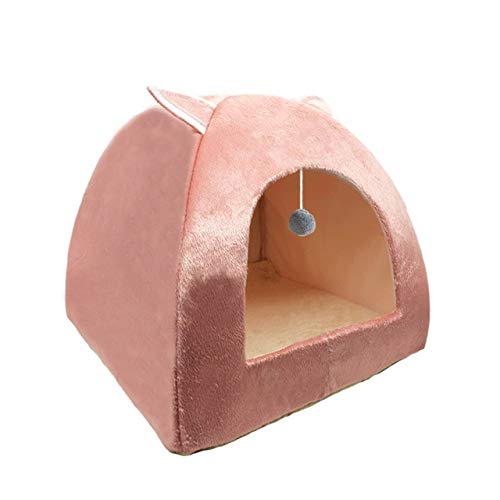 Katzenbett Haus Haustier Hund Kissen Turm Korb Zelt Faltbare Welpen Maskottchen Casa Plüsch Weiche Zwinger Mehrzweck-Dunkelrosa Mit Kugel, S 28cm 28cm 32cm von FDHGF