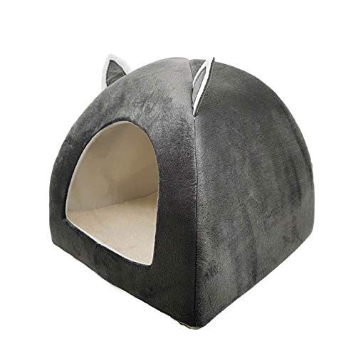 Katzenbett Haus Haustier Hund Kissen Turm Korb Zelt Klappbare Welpen Maskottchen Casa Plüsch Soft Kennel Mehrzweck -Drak Grey, M 33cm 33cm 38cm von FDHGF