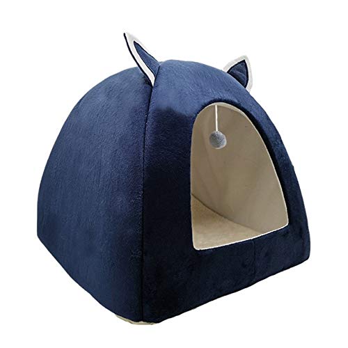 Katzenbett Haus Haustier Hund Kissen Turm Korb Zelt Klappbare Welpen Maskottchen Casa Plüsch Soft Kennel Mehrzweck-Marine mit Ball, L 40cm 40cm 46cm von FDHGF