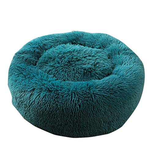 Pet Dog Cat Waschbares Bett Rundes, atmungsaktives Liegestuhl für Katzenhunde Superweiche Plüschkissen Hunde Matte Warmschlafdecke-Cyan, 60 cm, China von FDHGF