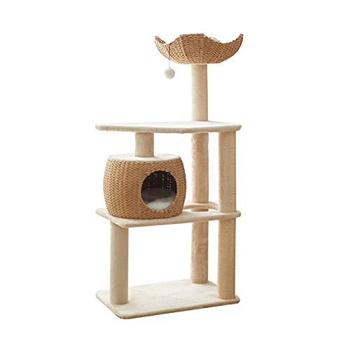 Für Indoor-Katzen, 140 cm, Katzentürme, Katzenkondo, Rattan-Katzennest, bequemes Flanell-Katzenhaus mit Plattform und Kratzbäumen für große Katzen, Spielhaus, Spaß, Aktivität, Entspannen für Katzen von FDINUDIGUHTTYYYY