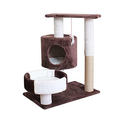 Für Indoor-Katzen, 15,2 cm, 3 Schichten, Katzenhütte, stabiles Katzenklettergerüst, bequemes Flanell-Katzenhaus mit Kratzbäumen, lustiger Vergnügungspark für Katzen, klein (Farbe: Braun) von FDINUDIGUHTTYYYY