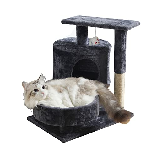 Für Indoor-Katzen 20. 22,9 cm, 3 Schichten, Katzenhütte, stabiles Katzenklettergerüst, bequemes Flanell-Katzenhaus mit Kratzbäumen, lustiger Vergnügungspark für Katzen, klein (Farbe: Dunkelgrau) von FDINUDIGUHTTYYYY