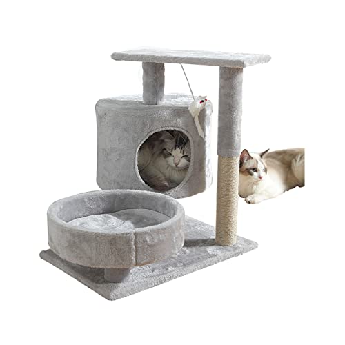 Für Indoor-Katzen 20. 22,9 cm, 3 Schichten, Katzenhütte, stabiles Katzenklettergerüst, bequemes Flanell-Katzenhaus mit Kratzbäumen, lustiger Vergnügungspark für Katzen, klein (Farbe: Hellgrau) von FDINUDIGUHTTYYYY