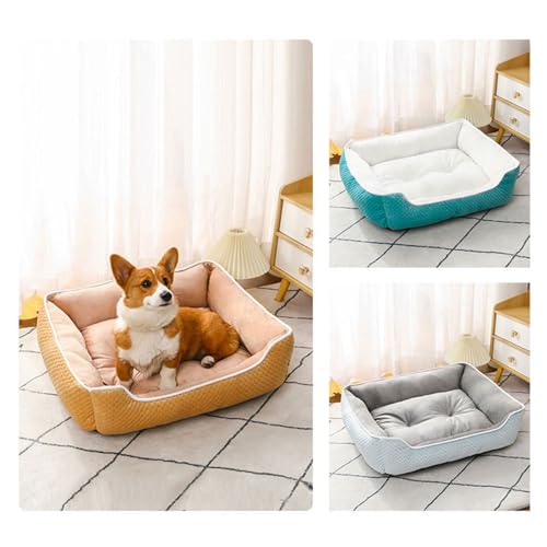 Gemütliches und warmes Hundebett für tiefen Schlaf, quadratische Form, ideal für Katzen und Hunde, Herstellerqualität (Farbe: 65 x 60 x 18 cm, Größe: Hellbraun) von FDINUDIGUHTTYYYY