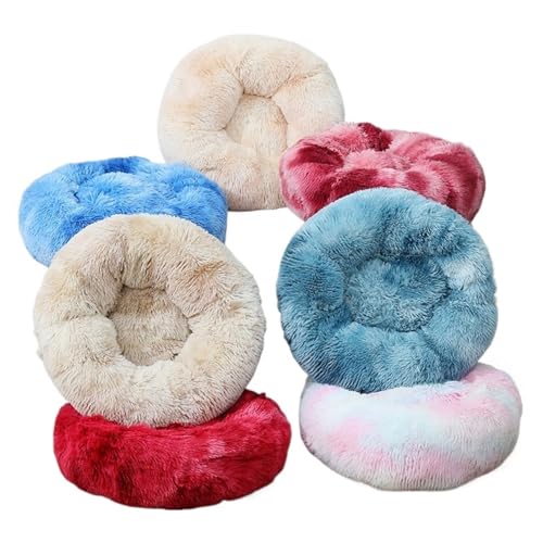 Gemütliches und warmes rundes Hundebett – perfekt für Katzen und kleine Hunde, tiefer Schlaf und Komfort für alle Jahreszeiten, direkt aus der Herstellung (Farbe: Tie Dye Haze Blue, Größe: 60 cm) von FDINUDIGUHTTYYYY