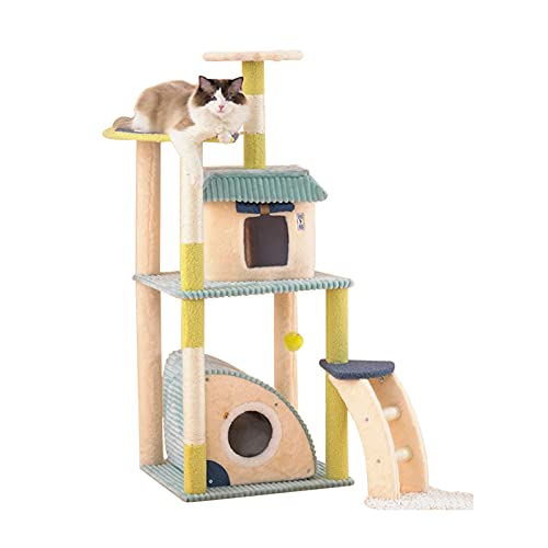 für Indoor Katzen 52,4 Zoll Katzenhaus Moderne Katzentürme Katzenkondo Mehrschichtig mit Treppenplattformen Katzennest und Kratzbäumen für große Katzen Spielhaus Spaß Aktivität Entspannen für Katzen von FDINUDIGUHTTYYYY