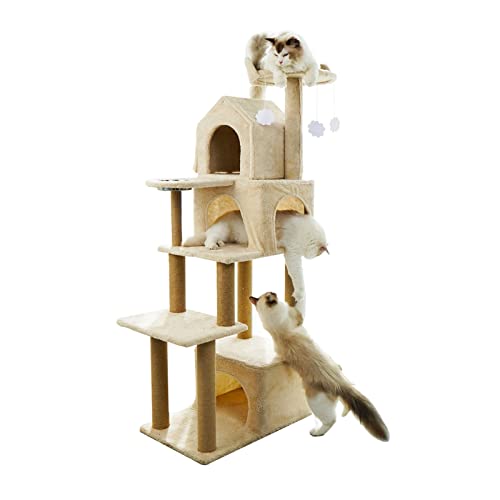 für Indoor Katzen 57,6 Zoll Katzenhaus Moderne Katzentürme Katzenhaus Mehrschichtig mit Plattformen Katzennest und Kratzbäumen für große Katzen Spielhaus Spaß Aktivität Entspannen für Katzen von FDINUDIGUHTTYYYY