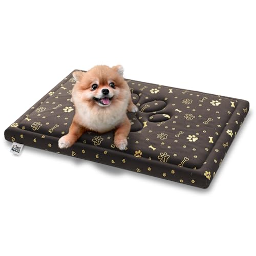 FDM Puddy wasserdichtes Hundebett 100x70 cm Polyurethanschaum mit waschbarem Bezug Braun/Gold von FDM