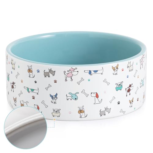 Fun Elements Keramik-Hundenäpfe, große Größe, schwere Hunde-Futternäpfe, Wassernapf für mittelgroße Hunde mit bezaubernden Hundemustern, Größe L, Blau von FE FUN ELEMENTS