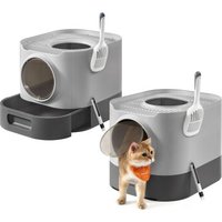 FEANDREA 2er Katzentoilette mit Deckel ausziehbares Tablett grau FEANDREA 2er Katzentoilette mit Deckel ausziehbares Tablett grau von FEANDREA