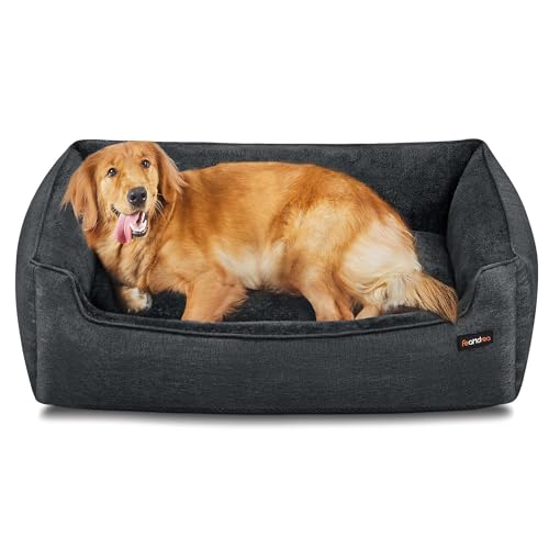 Feandrea Hundebett, Hundekissen in Leinenoptik, Hundekorb, erhöhte Ränder, rutschfeste Unterseite, Bezug abnehmbar waschbar, XL, für große Hunde, 110 x 75 x 27 cm, dunkelgrau PGW012G01 von Feandrea