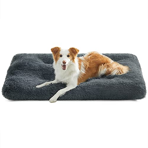 Feandrea Hundebett, Hundekissen, Flauschige Hundematte, Langer Plüsch, 110 x 73 cm, weiche Polsterung, waschbar, multifunktional, dunkelgrau PGW203G02 von Feandrea