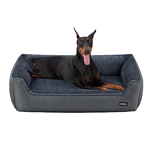 Feandrea Hundebett, Hundekissen in Leinenoptik, Hundekorb, erhöhte Ränder, rutschfeste Unterseite, Bezug abnehmbar waschbar, XXL, für extra große Hunde, 120 x 90 x 30 cm, dunkelgrau PGW013G01 von Feandrea